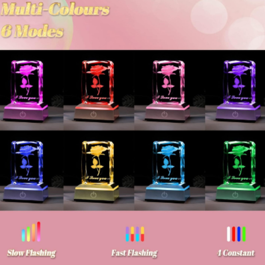Luz Nocturna LED Rosa de Cristal