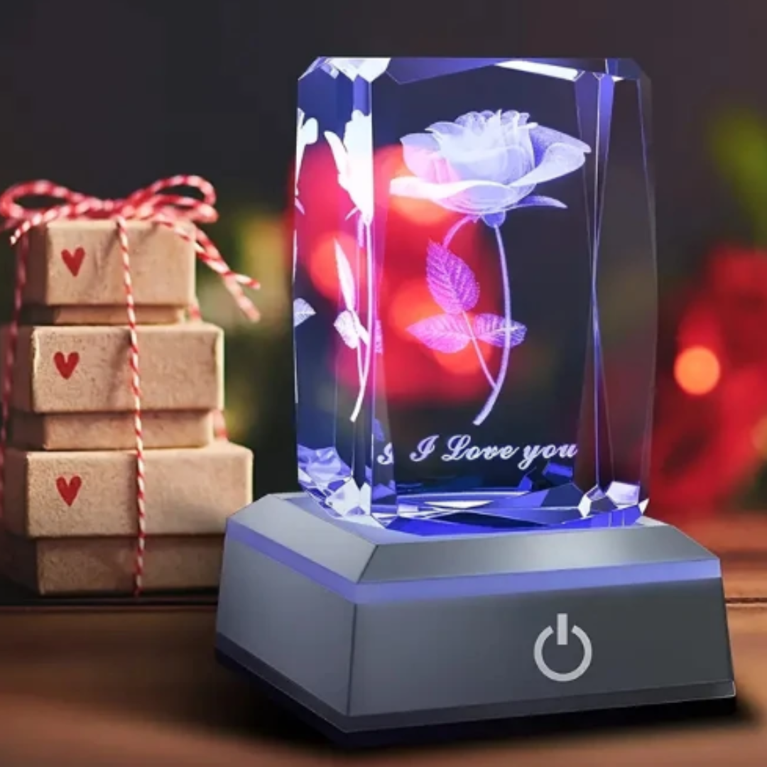 Luz Nocturna LED Rosa de Cristal